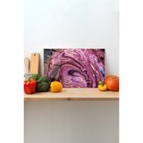 Rosyvien Mor Simli Boya Cam Kesme Tahtası, Silikon Ayaklı, Sunum Kesim Doğrama Tablası, Temperli ve Rodajlı - 35 x 23 cm