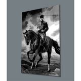 Rosyvien Mustafa Kemal Atatürk Portresi Cam Tablo, At Üzerinde Siyah ve Beyaz, Ev Ofis Okul Duvar Dekoru - 30 x 45