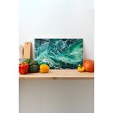 Rosyvien Okyanus Dalgası Cam Kesme Tahtası, Silikon Ayaklı, Sunum Kesim Doğrama Tablası, Temperli ve Rodajlı - 23 x 35 cm