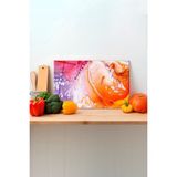Rosyvien Pembeli Turuncu Cam Kesme Tahtası, Silikon Ayaklı, Sunum Kesim Doğrama Tablası, Temperli ve Rodajlı - 30 x 45 cm