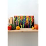 Rosyvien Rengarenk Boya Cam Kesme Tahtası, Silikon Ayaklı, Sunum Kesim Doğrama Tablası, Temperli ve Rodajlı - 30 x 45 cm