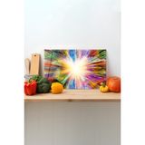 Rosyvien Rengarenk Çizgiler Kesme Tahtası, Silikon Ayaklı, Sunum Kesim Doğrama Tablası, Temperli ve Rodajlı - 45 x 30 cm