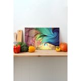 Rosyvien Rengarenk Soyut Cam Kesme Tahtası, Silikon Ayaklı, Sunum Kesim Doğrama Tablası, Temperli ve Rodajlı - 30 x 45 cm
