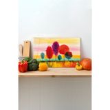 Rosyvien Renkli Ağaçlar Cam Kesme Tahtası, Silikon Ayaklı, Sunum Kesim Doğrama Tablası, Temperli ve Rodajlı - 23 x 35 cm