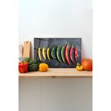Rosyvien Renkli Biberler Cam Kesme Tahtası, Silikon Ayaklı, Sunum Kesim Doğrama Tablası, Temperli ve Rodajlı - 23 x 35 cm