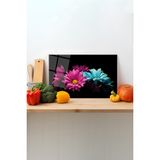 Rosyvien Renkli Çiçekler Cam Kesme Tahtası, Silikon Ayaklı, Sunum Kesim Doğrama Tablası, Temperli ve Rodajlı - 45 x 30 cm