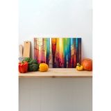 Rosyvien Renkli Çizgiler Cam Kesme Tahtası, Silikon Ayaklı, Sunum Kesim Doğrama Tablası, Temperli ve Rodajlı - 23 x 35 cm
