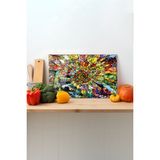 Rosyvien Renkli Desenler Cam Kesme Tahtası, Silikon Ayaklı, Sunum Kesim Doğrama Tablası, Temperli ve Rodajlı - 23 x 35 cm