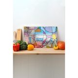 Rosyvien Renkli Geometrik Cam Kesme Tahtası, Silikon Ayaklı, Sunum Kesim Doğrama Tablası, Temperli ve Rodajlı - 23 x 35 cm