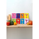 Rosyvien Renkli Içecekler Cam Kesme Tahtası, Silikon Ayaklı, Sunum Kesim Doğrama Tablası, Temperli ve Rodajlı - 23 x 35 cm