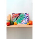Rosyvien Renkli Karışık Cam Kesme Tahtası, Silikon Ayaklı, Sunum Kesim Doğrama Tablası, Temperli ve Rodajlı - 30 x 45 cm