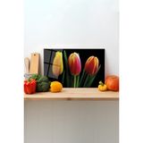 Rosyvien Renkli Laleler Cam Kesme Tahtası, Silikon Ayaklı, Sunum Kesim Doğrama Tablası, Temperli ve Rodajlı - 35 x 23 cm