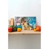 Rosyvien Renkli Mermer Cam Kesme Tahtası, Silikon Ayaklı, Sunum Kesim Doğrama Tablası, Temperli ve Rodajlı - 35 x 23 cm