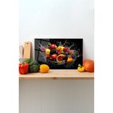 Rosyvien Renkli Meyveler Cam Kesme Tahtası, Silikon Ayaklı, Sunum Kesim Doğrama Tablası, Temperli ve Rodajlı - 30 x 45 cm