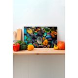 Rosyvien Renkli Taşlar Cam Kesme Tahtası, Silikon Ayaklı, Sunum Kesim Doğrama Tablası, Temperli ve Rodajlı - 30 x 45 cm