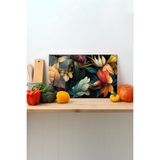 Rosyvien Renkli Yapraklar Cam Kesme Tahtası, Silikon Ayaklı, Sunum Kesim Doğrama Tablası, Temperli ve Rodajlı - 35 x 23 cm