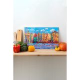 Rosyvien Sanatsal Evler Cam Kesme Tahtası, Silikon Ayaklı, Sunum Kesim Doğrama Tablası, Temperli ve Rodajlı - 45 x 30 cm