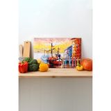 Rosyvien Sanatsal Iskele Cam Kesme Tahtası, Silikon Ayaklı, Sunum Kesim Doğrama Tablası, Temperli ve Rodajlı - 35 x 23 cm