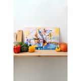 Rosyvien Sanatsal Resim Cam Kesme Tahtası, Silikon Ayaklı, Sunum Kesim Doğrama Tablası, Temperli ve Rodajlı - 35 x 23 cm
