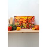 Rosyvien Sanatsal Şehir Cam Kesme Tahtası, Silikon Ayaklı, Sunum Kesim Doğrama Tablası, Temperli ve Rodajlı - 45 x 30 cm