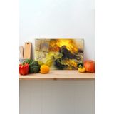 Rosyvien Sarı Kaos Soyut Cam Kesme Tahtası, Silikon Ayaklı, Sunum Kesim Doğrama Tablası, Temperli ve Rodajlı - 30 x 45 cm