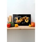 Rosyvien Siyah ve Gold Cam Kesme Tahtası, Silikon Ayaklı, Sunum Kesim Doğrama Tablası, Temperli ve Rodajlı - 23 x 35 cm