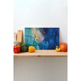 Rosyvien Soyut Mavi Cam Kesme Tahtası, Silikon Ayaklı, Sunum Kesim Doğrama Tablası, Temperli ve Rodajlı - 30 x 45 cm