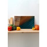 Rosyvien Turuncu Yeşil Soyut Cam Kesme Tahtası, Silikon Ayaklı, Sunum Kesim Doğrama Tablası, Temperli Rodajlı - 35 x 23 cm