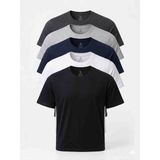 Rota Style Premium 5'li Erkek Basic Tişört %50 Pamuk %50 Polyester Bisiklet Yaka Rahat Kalıp Günlük T-Shirt - 2XL - 0 Beyaz