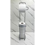ROTAHOME Yedekli Ayaklı Kare Tuvalet Kağıtlığı Metal Banyo WC Düzenleyici Siyah Filora