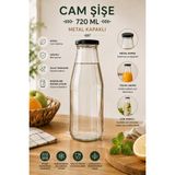 Rotanev 1 Adet 720 ml Siyah Metal Kapaklı Cam Şişe Şeffaf Sürahi Süt, Ayran, Su, Limonata Meşrubat Şişesi