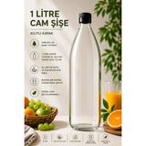 Rotanev 1 Adet Plastik Kapaklı Cam Şişe 1 Litre Şeffaf Sürahi Süt, Ayran, Su, Limonata Meşrubat Şişesi - Siyah - 1LT
