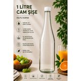 Rotanev 1 Adet Şerbetlik Plastik Kapaklı Cam Şişe 1 Litre Şeffaf Sürahi Süt, Ayran, Su, Limonata Meşrubat Şişesi - Beyaz - 1 lt