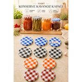 Rotanev 10 Adet Hijyenik Paketli Kavanoz Kapağı – Çok Renkli Ekose Desenli Metal Konserve Kavanoz Kapağı – 82 mm