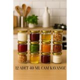 Rotanev 12 Adet 40 ml Gold Metal Kapaklı Şeffaf Numune Mama Ek Gıda Şekerleme Reçellik Küçük Cam Kavanoz