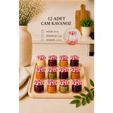 Rotanev 12 Adet 40 ml Kalpli Metal Kapaklı Şeffaf Numune Mama Ek Gıda Şekerleme Reçellik Küçük Cam Kavanoz - Pembe