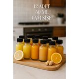 Rotanev 12 Adet Şeffaf Cam Shot Kavanoz Şişesi Siyah Plastik Kapaklı Hediyelik Kolonya Koku Süs Şişe 50ml
