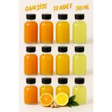 Rotanev 12 Adet Siyah Plastik Sızdırmaz Kapaklı Cam 50 ml Mini Shot Ginger Detox Şişe Kolonya Koku Süs Şişe