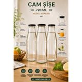 Rotanev 3 Adet 720 ml Siyah Metal Kapaklı Cam Şişe Şeffaf Sürahi Süt, Ayran, Su, Limonata Meşrubat Şişesi