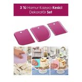 Rotanev 3 Parça Plastik Pasta Hamur Krema Şekillendirici Kesici Kazıyıcı Dekoratör Spatula Set Çok Renkli