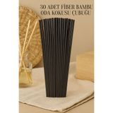 Rotanev 30 Adet Siyah Oda Kokusu Çubuğu 24 cm Fiber Yumuşak Doğal Bambu Oda Kokusu Yedek Çubuk
