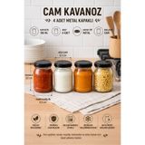 Rotanev 4 Adet 190 ml Metal Kapaklı Cam Kavanoz Seti | Reçel, Sos, Baharat ve Gıda Saklama Kabı