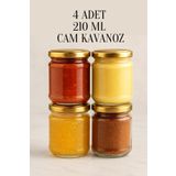 Rotanev 4 Adet 210 ml Metal Gold Altın Konserve Kapaklı Mama Yoğurt Saklama 210 Cc Şeffaf Cam Kavanoz
