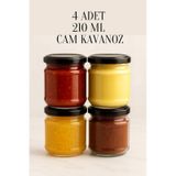Rotanev 4 Adet 210 ml Metal Siyah Konserve Kapaklı Mama Yoğurt Saklama 210 Cc Şeffaf Cam Kavanoz