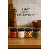 Rotanev 4 Adet 425 ml Siyah Metal Konserve Kapaklı Yoğurt, Sosluk, Baharatlık, Menemen 425 Cc Cam Kavanoz