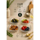 Rotanev 4 Adet Aster Çok Amaçlı Cam Kase Çerezlik Kahvaltılık Set Kare Sunumluk 12,5 cm
