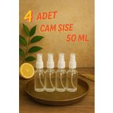 Rotanev 4 Adet Şeffaf Kapaklı Beyaz Sprey Fısfıs Kolonya Kavanoz Dezenfektan Çok Amaçlı Cam Şişe 50ml