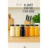 Rotanev 6 Adet 250 ML Şeffaf Sürahi Süt, Ayran, Su, Limonata, Meşrubat Şişesi Metal Gold Kapaklı Cam Şişe