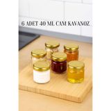 Rotanev 6 Adet 40 ml Gold Metal Kapaklı Şeffaf Numune Mama Ek Gıda Şekerleme Reçellik Küçük Cam Kavanoz