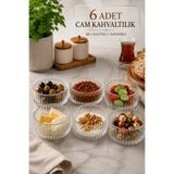 Rotanev 6 Adet Cam Çerezlik Seti Modern Çizgili Tatlı Kahvaltılık Sunum Kaseleri 10 cm